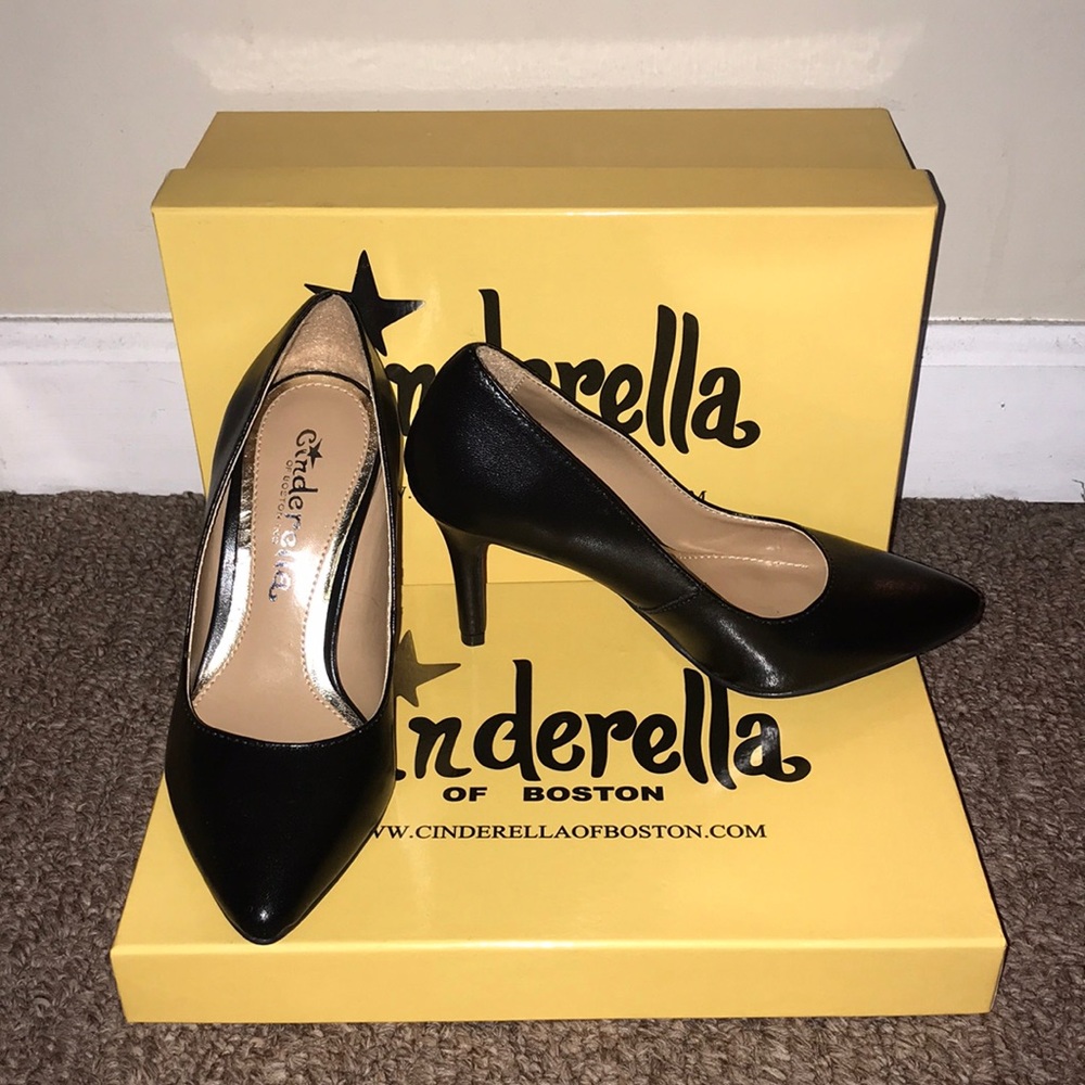 Black leather thin heels